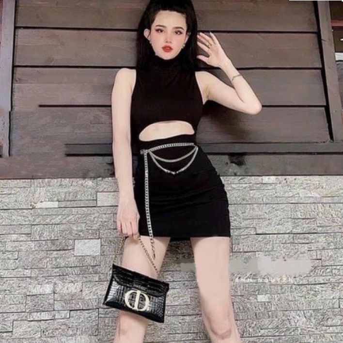 Đầm body 3 lỗ phối xích eo chất vải thun Borip