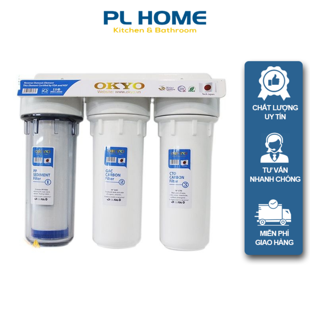 Bộ Lọc Nước Sinh Hoạt Okyo 3 Cấp Lọc, Lọc Thô Nước Đầu Nguồn Công Nghệ Nhật Bản