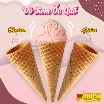 Vỏ Kem Ốc Quế Dạng Nón Cuộn Miệng Phẳng Đựng Kem, Trang Trí Kem - Bịch 10 Cái