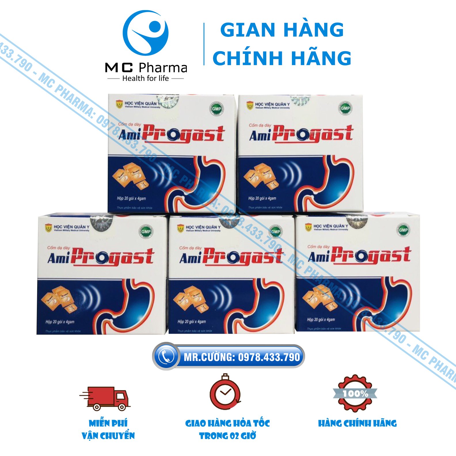 Combo 05 hộp Cốm dạ dày Ami Progast Học viện quân y hộp 20 gói