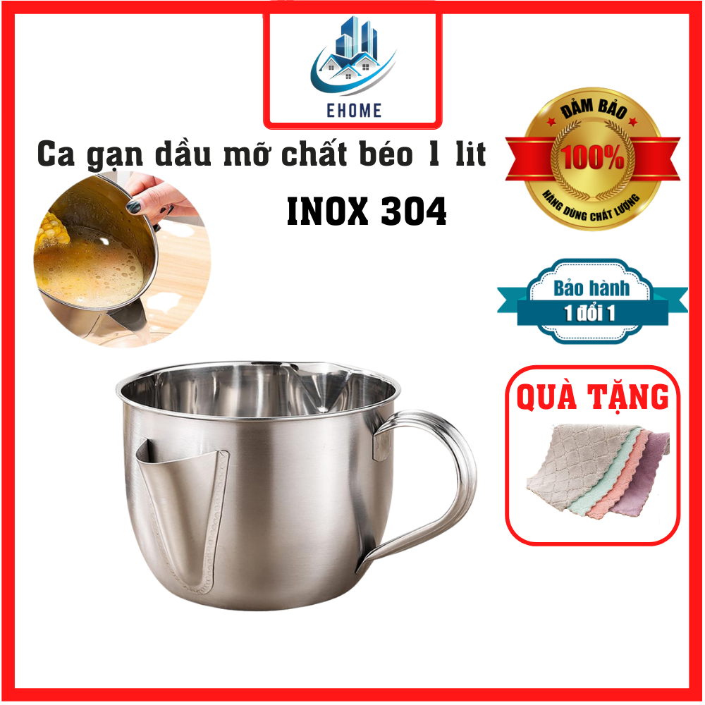Ca lọc dầu ăn inox 304 đa năng gạn bỏ chất béo dư thừa dung tích 1,2l đến 2.2 lít
