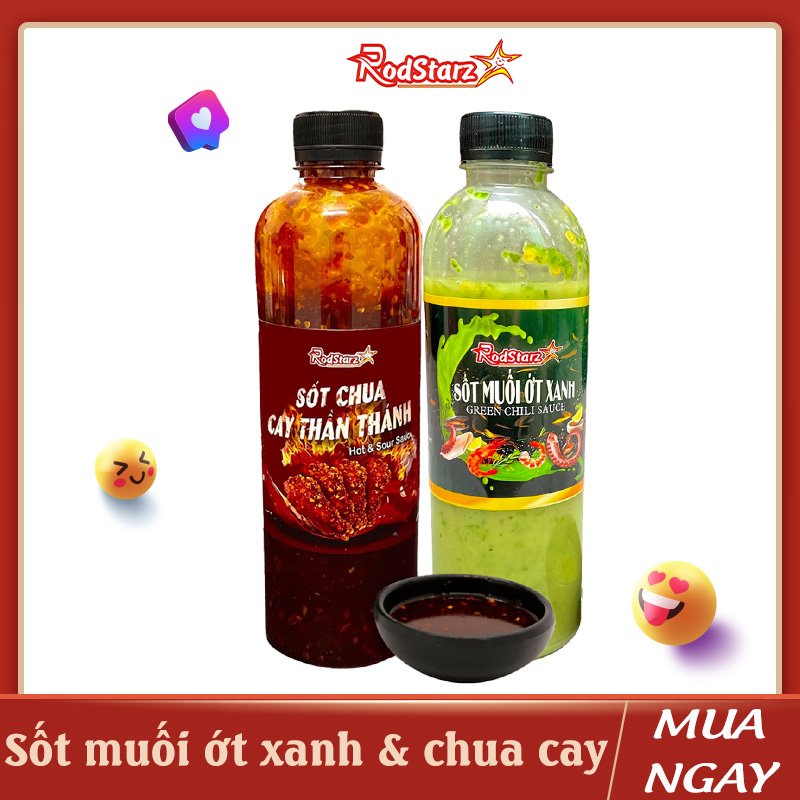 COMBO sốt chua CAY thần thánh & sốt muối ớt XANH RODSTARZ, sa tế cay, sốt chấm đồ nướng, nước chấm hải sản, trộn bánh tráng, gia vị ướp thịt nướng
