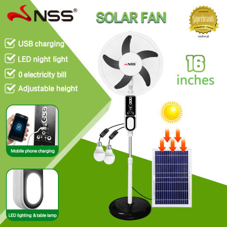Solar Electric Fan Bundle: Stand Fan, Solar Panel, Rechargeable