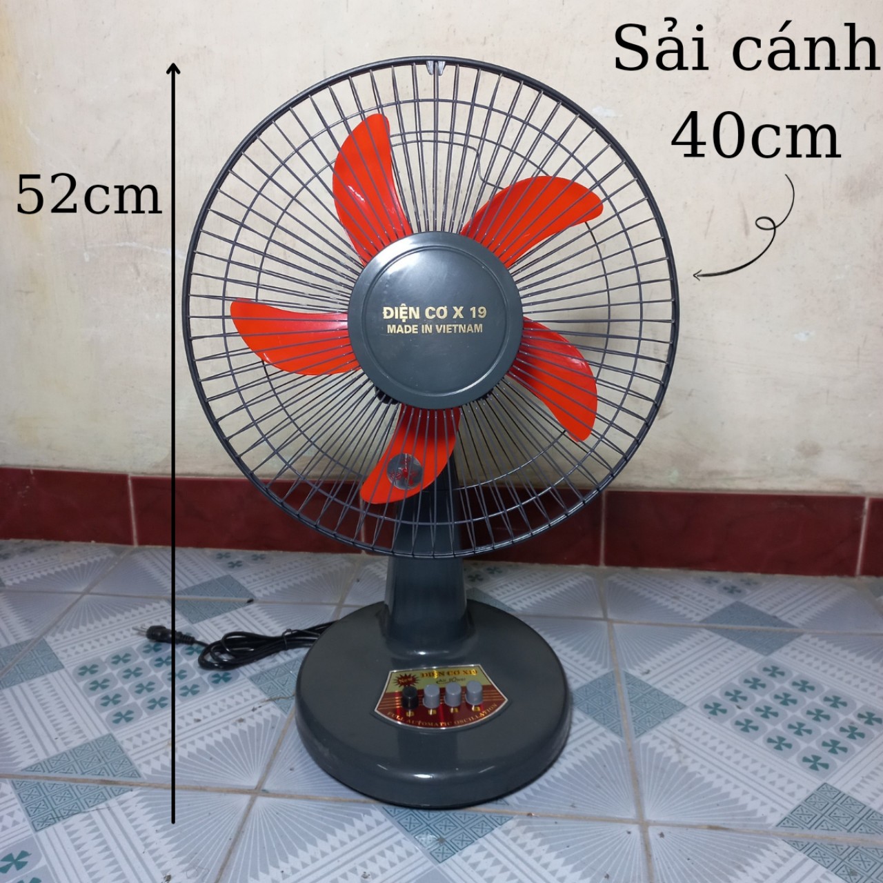 Quạt bàn 5 cánh sải cánh 30cm điện cơ x19 - Thiết kế Nhỏ Gọn, 3 tốc độ gió, chạy êm