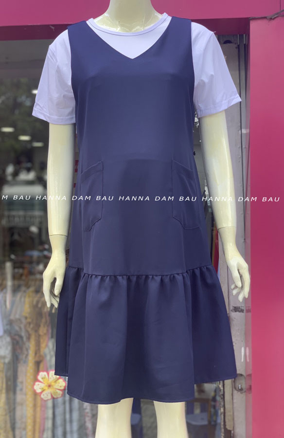 [Size 40 đến 80kg] Đầm yếm bầu công sở yếm rời đuôi cá dễ thương vải mát đầm màu đen phù hợp đi làm đi chơi dài qua gối vải không nhăn có size 80kg