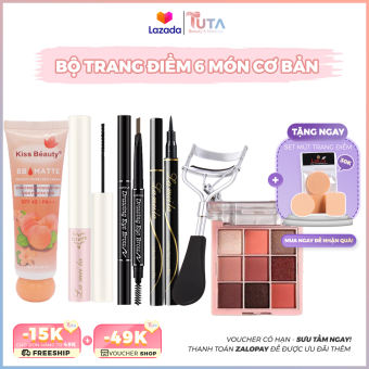 Bộ trang điểm tiện lợi 6 món từ a đến z bộ makeup đầy đủ set trang điểm chuyên nghiệp Phấn mắt + Kem nền+ Bút dạ kẻ mắt+ Chì kẻ mày + Chuốt mi + Kẹp bấm mi GM-LML7W