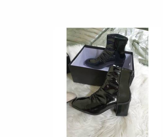 Boot Nhăn Da Bóng Gót 5p có khóa kéo- Ảnh thật