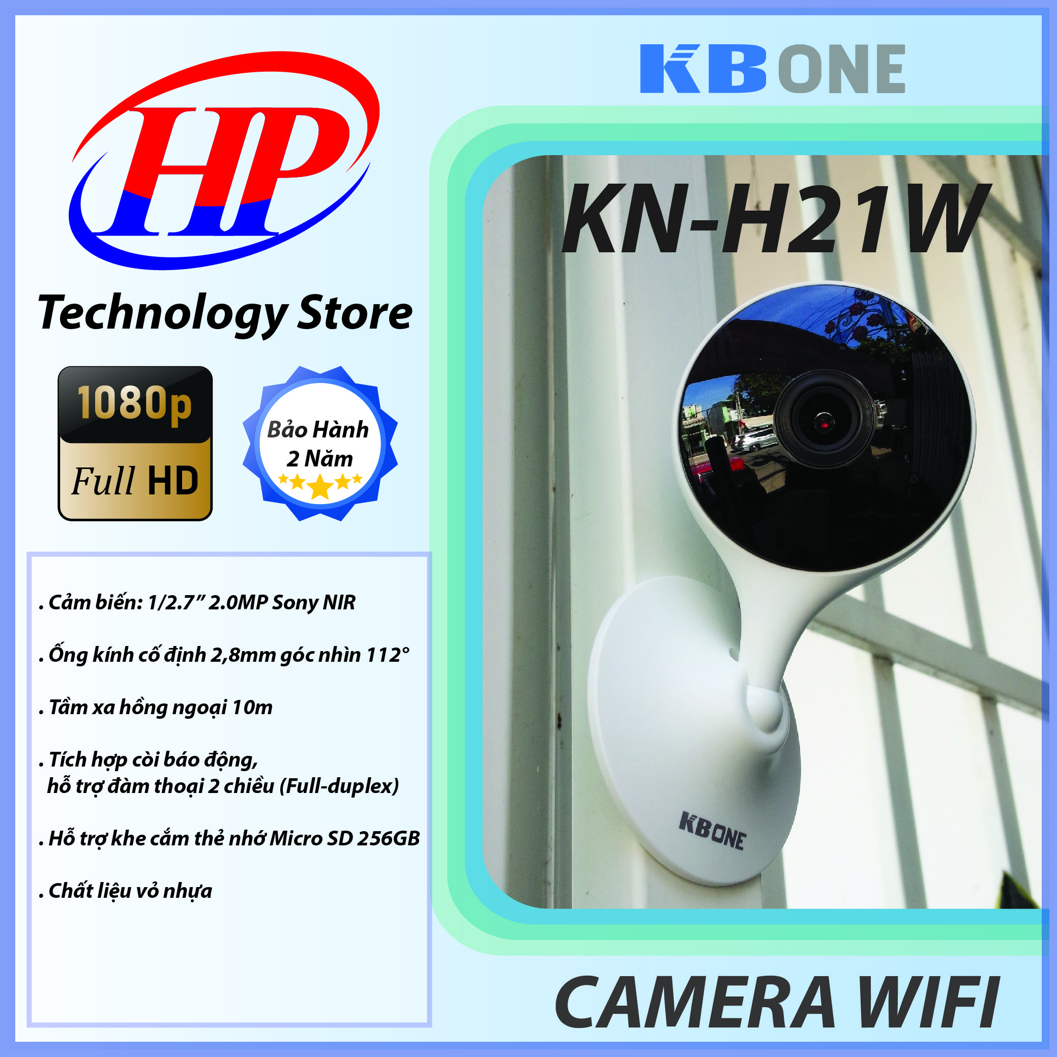 Camera IP WiFi KBONE KN-H21W 2.0 Megapixel, Tích Hợp Còi Báo Động