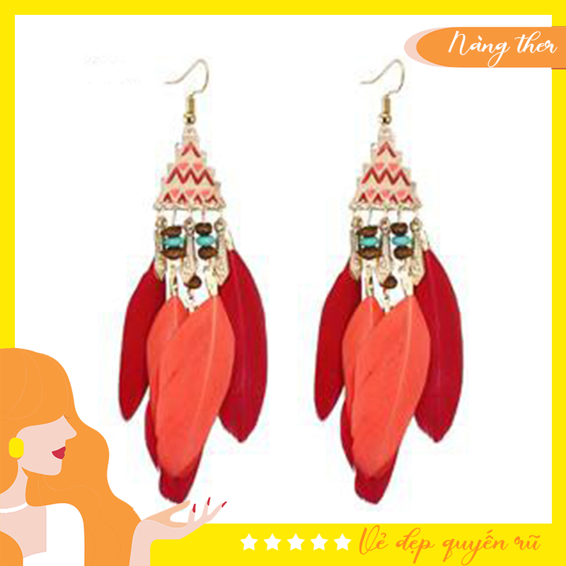 Khuyên tai - bông tai thời trang lông vũ phong cách cổ điển bohohiem Nàng Ther BH10