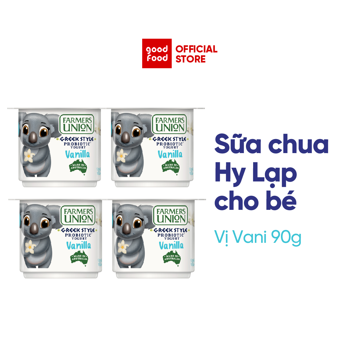 Lốc 4 hộp sữa chua Hy Lạp vị vani Farmers Union Greek Style Yogurt Vanilla 90g