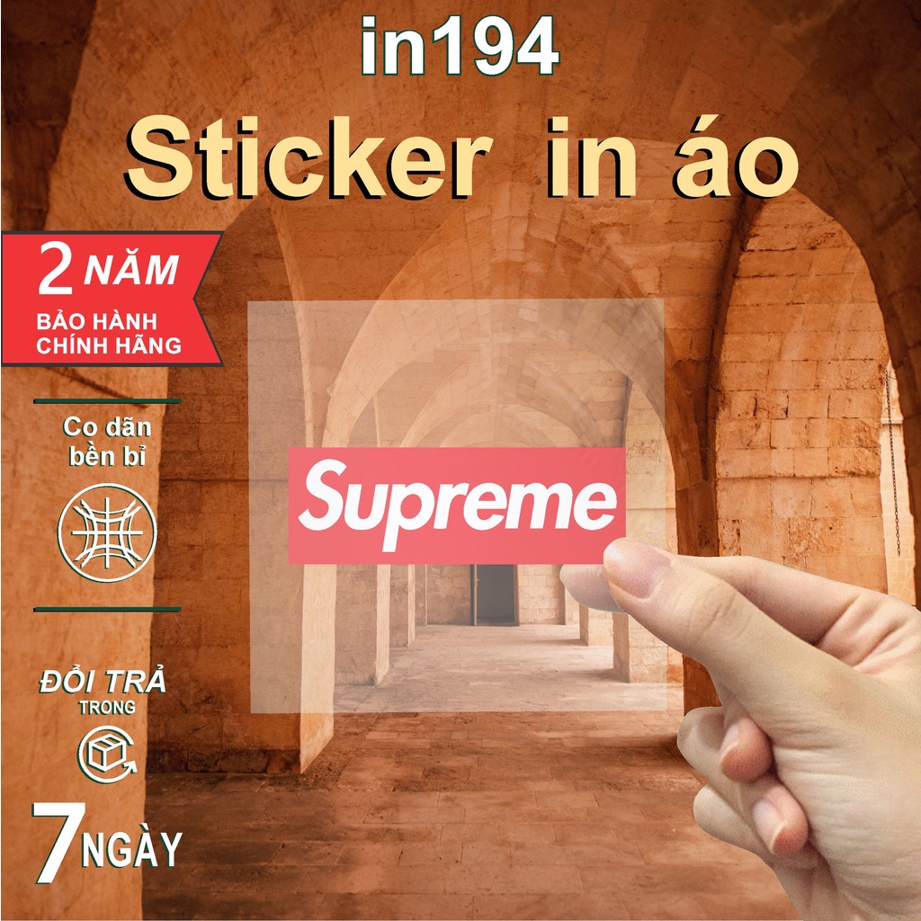 Sticker logo in194 in áo ủi trực tiếp lên vải 5cm x 6cm - Supreme