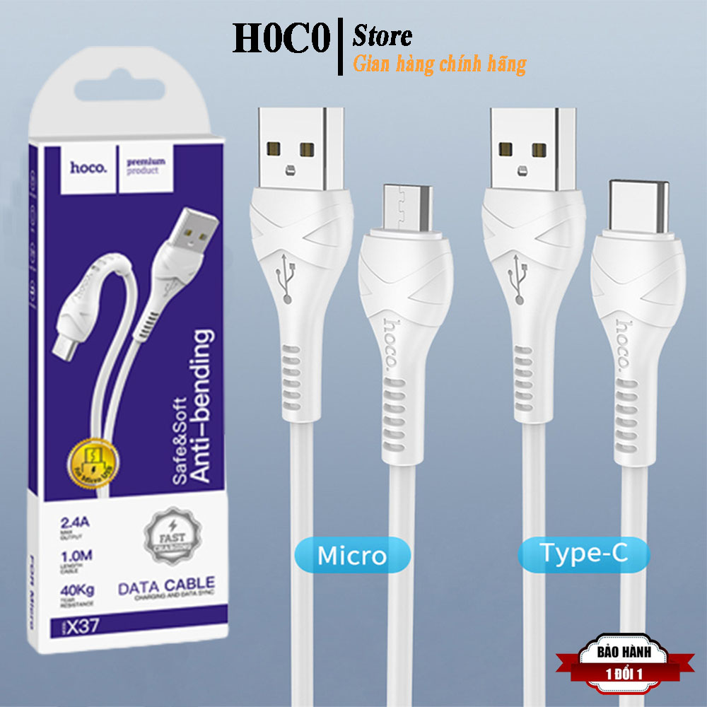 Dây cáp sạc samsung 1M chính hãng Hoco type c, micro usb