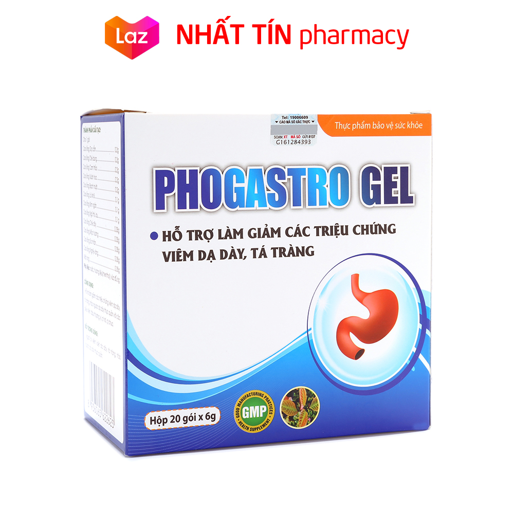 Gel giảm đau dạ dày giảm trào ngược dạ dày giảm viêm loét dạ dày tá tràng phogastro gel - hộp 20 gói x 6g - nhất tín pharmacy