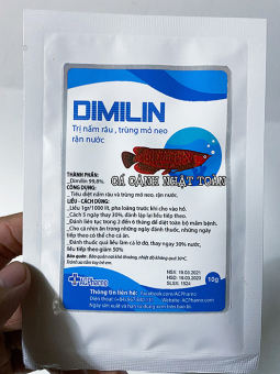 "Hoàn tiền đến 10%in DIMILIN PLUS NẤM RÂU, TRÙNG MỎ NEO, RẬN NƯỚC, KÍ SINH TRÙNG CHO CÁ RỒNG ACPHARNO 10G