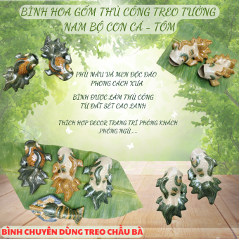 COMBO 2 BÌNH HOA GỐM THỦ CÔNG NAM BỘ CÁ-TÔM TREO TƯỜNG