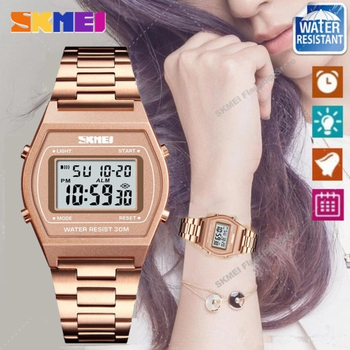SKMEI ใหม่ผู้หญิงนาฬิกาแฟชั่นนับถอยหลังกันน้ำนาฬิกาสแตนเลสแฟชั่นนาฬิกาข้อมือดิจิตอลนาฬิกาผู้หญิง 1328