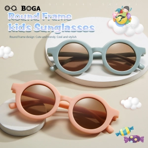 สินค้า OQ BOGA 10 สีเด็กกรอบกลมป้องกันรังสียูวีเด็กแว่นตากันแดดเด็กกลางแจ้งแว่นตากันแดดขอบเต็ม
