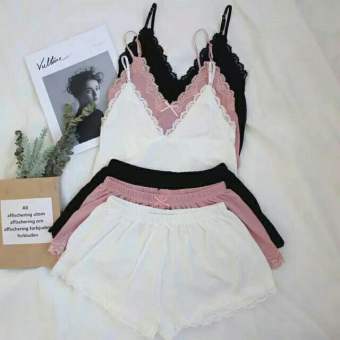 Bộ Đồ Ngủ 2 Dây Phối Ren Chất Thun Tăm Lạnh Siêu Mềm Mát