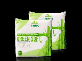 Khăn giấy vuông GREEN SOFT PAMPO  (330mmx330mm), 100 tờ,  Giấy loại 1, Giá siêu tiết kiệm