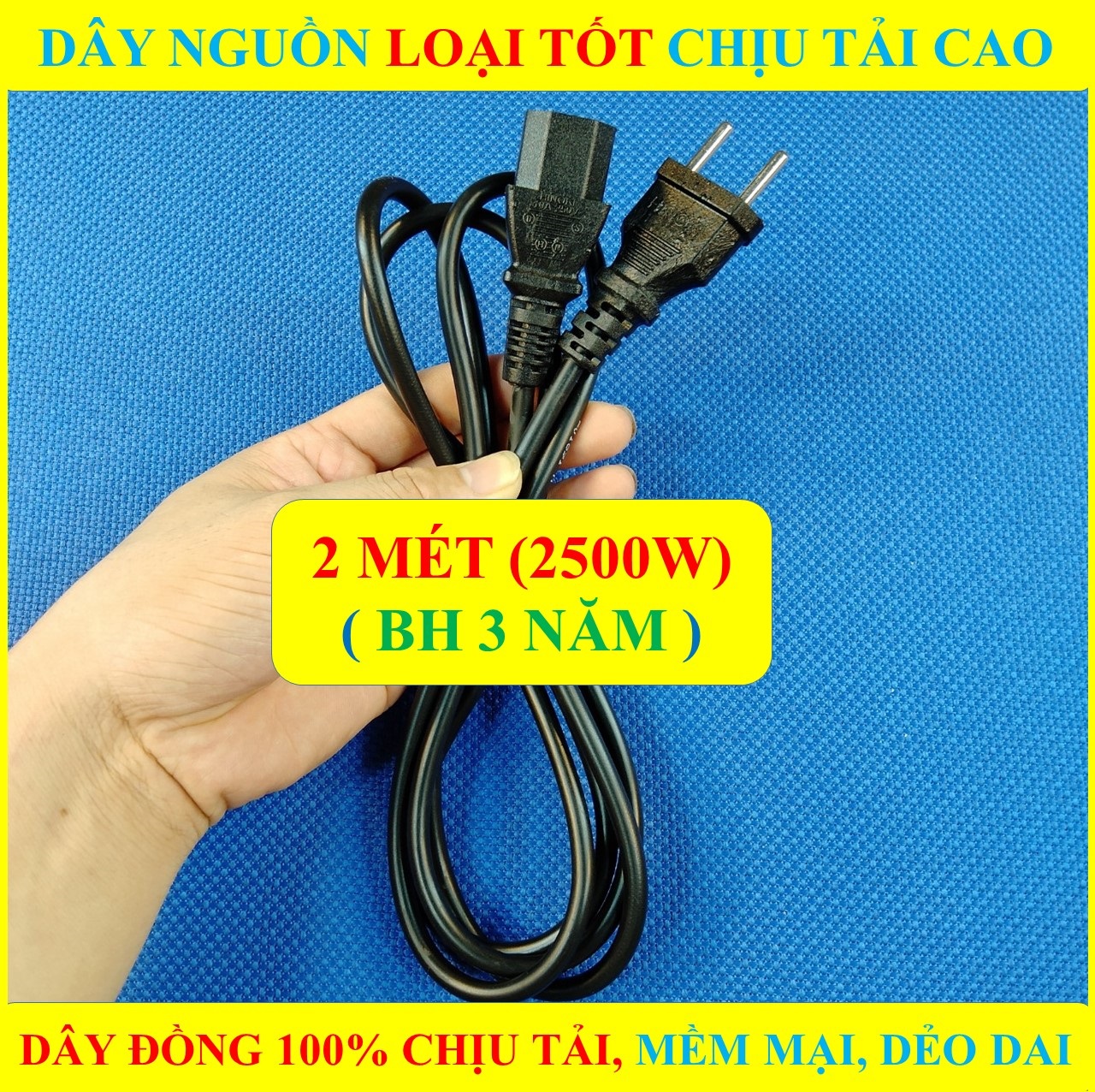 2 MÉT Dây nguồn Máy Tính, Máy In, Nồi Cơm Điện chịu tải cao 2500W đầu tròn (BH 3 NĂM) HÀNG LOẠI TỐT CAO CẤP ( BỘ 1 SP )