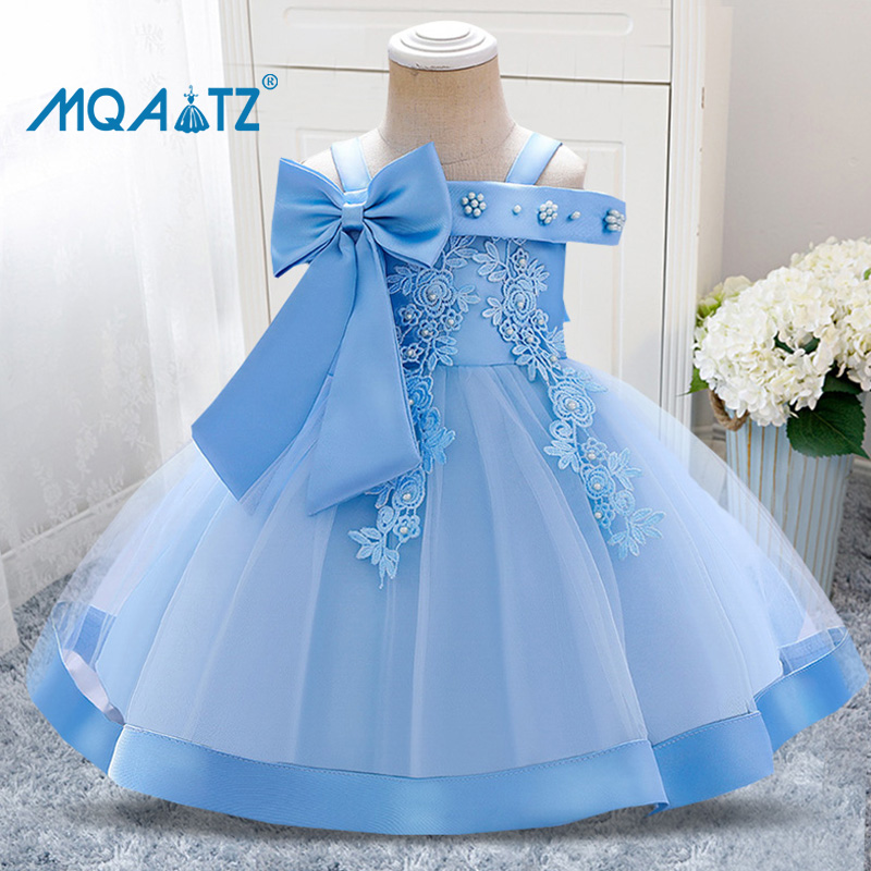 MQATZ One Shoulder Big Bow Flower Newborn Baby Girls Dress Children