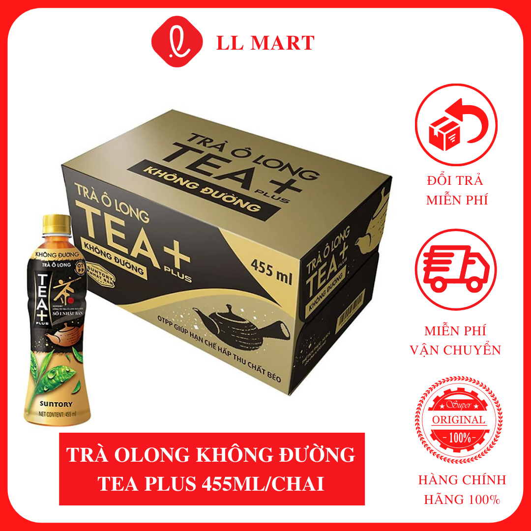 Thùng 24 chai trà o long không đường tea plus 455ml/chai