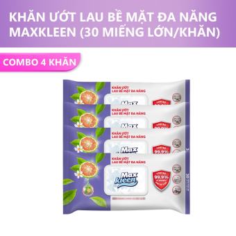 Combo 4 Bịch Khăn Ướt lau Bề mặt đa năng MaxKleen 30 miếng/bịch