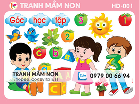 Tranh decal mầm non- GÓC HỌC TẬP 001