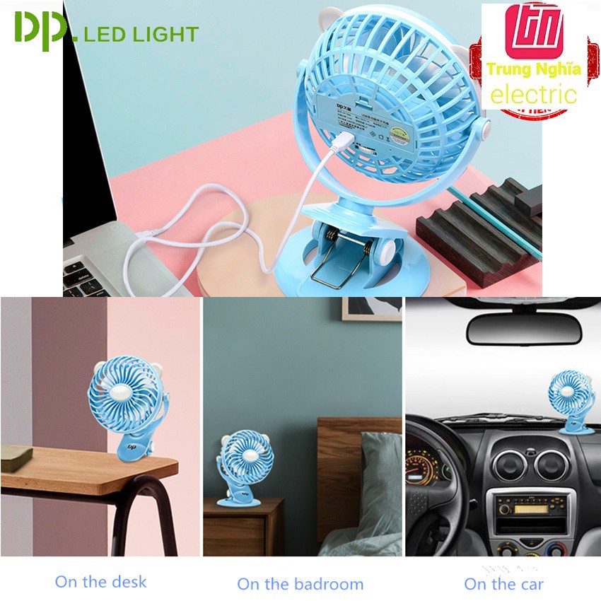Quạt sạc tích điện DP-7608 đế kẹp hoặc để bàn
