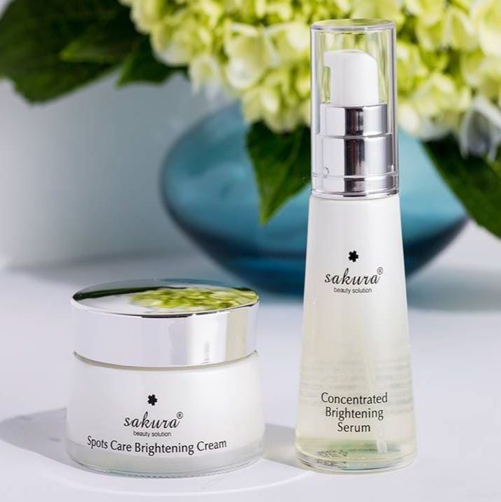 Combo dưỡng trắng da, giảm nám, chống lão hóa, giữ ẩm, tái tạo da chính hãng sakura 30ml/45g - sakura active brightening complex