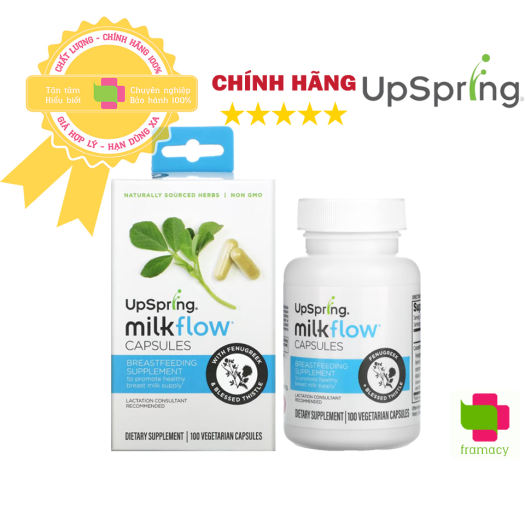 Lợi sữa cỏ cà ri và khế sữa Upspring Milkflow Fenugreek + Blessed Thistle, Mỹ (100v) tăng tiết sữa cho mẹ sau sinh