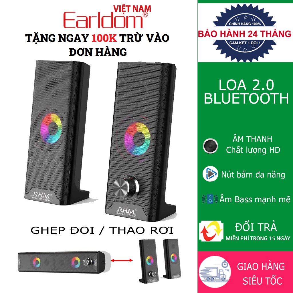 Loa Bluetooth Không dây RM116 Cầm tay âm bass mạnh treble rời nghe nhạc công suất lớn hát karaokevi tính tương thích với điện thoại máy tính Có Dây USB có thể tháo rời màu đen sang trọng