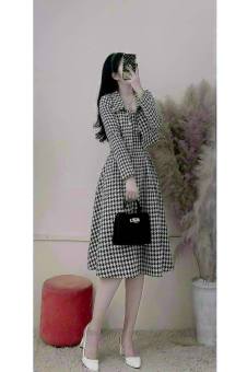 Set đầm hai dây maxi caro xòe dài vải dạ áo khoác lững dạ caro set váy thanh lịch mặc đi chơi set tiểu thư cổ điển vải dạ tôn dáng