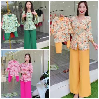 BỘ BÀ BA VẢI LỤA TAY LOE CÚC BỌC CHO MẸ VÀ BÉ GÁI