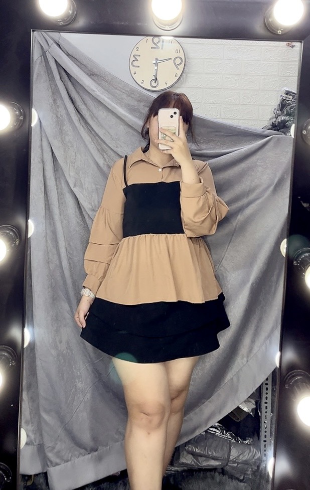 Áo sơmi phối babydoll nữ chất lụa phối cotton BIGSIZE.