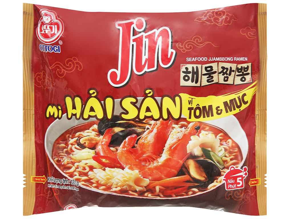 Mì hải sản jin ottogi vị tôm và mực gói 120g