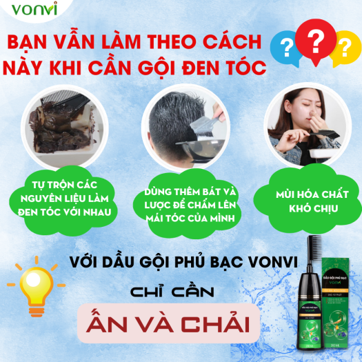 Dầu gội phủ bạc đen tóc VONVI sau 10 phút với thiết kế lược chải 200ml
