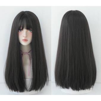 Tóc giả nữ nguyên đầu thẳng 45cm sợi tơ mềm mượt như tóc thật