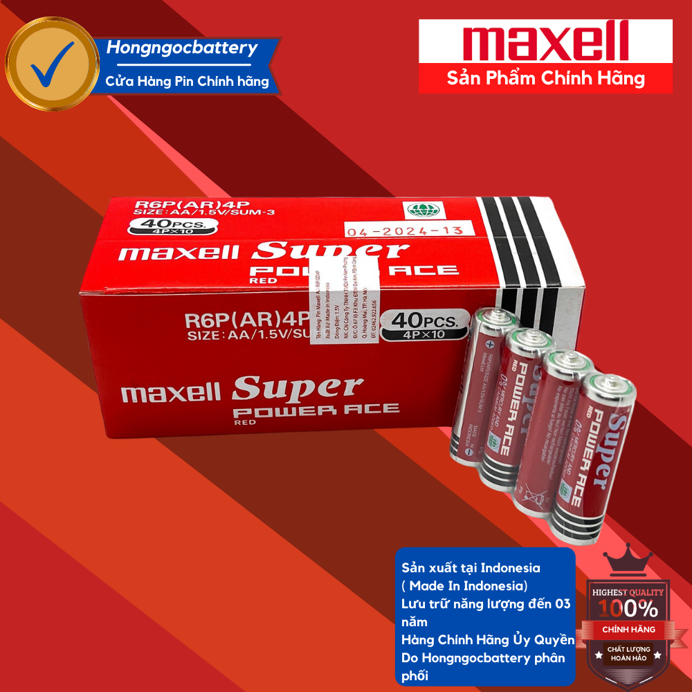 Hộp Pin AA Maxell Siêu bền bỉ ( cỡ tiểu to ) , không chảy nước 1,5V Nhập khẩu Indonesia