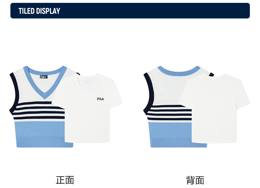[NEW COLOR!] FILA CORE LIFESTYLE ORIGINALE FRENCH TENNIS CLUB Women Short Sleeve T-shirt + Sleeveless Knit Vest Set (Red / Blue)