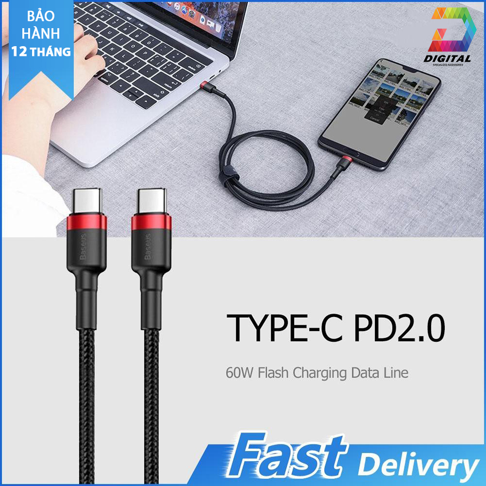 Cáp sạc nhanh type c to type c pd 2.0 60w dài 1 mét chính hãng baseus