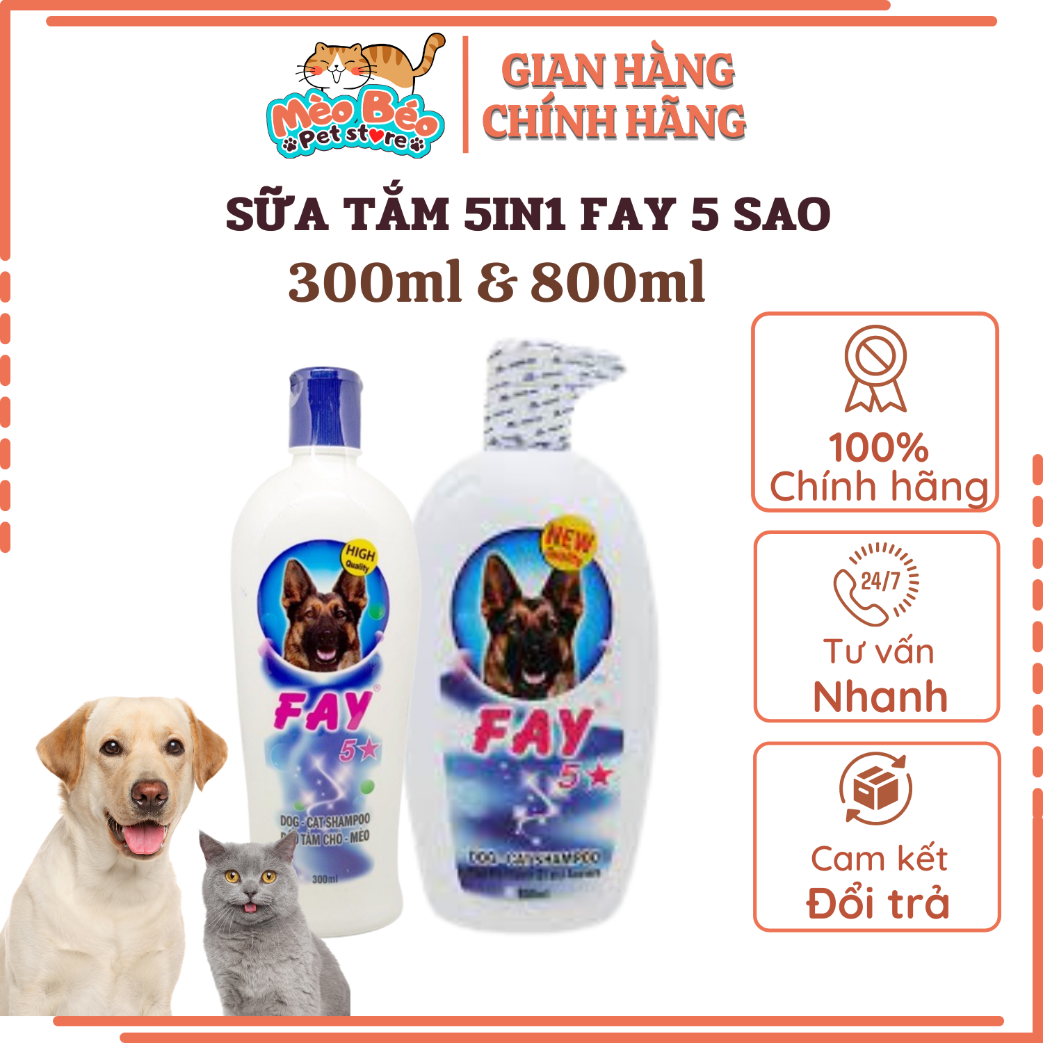 Sữa tắm chó mèo fay 5 sao 800ml