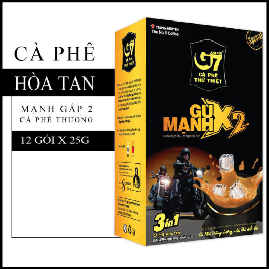 Cà phê sữa hoà tan g7 3in1 gu mạnh x2 trung nguyên - hộp 12 gói 25gr, cà phê g7 - gu mạnh x2 thương hiệu: trung nguyên