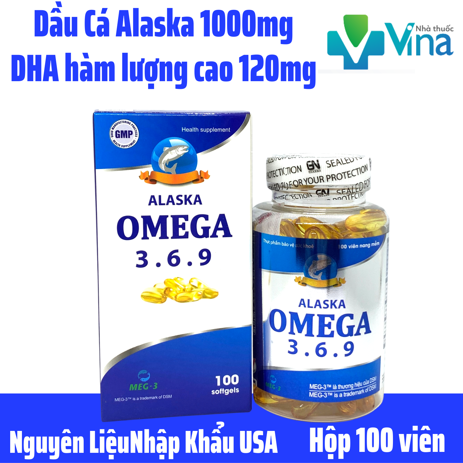 Dầu cá alaska omega 3.6.9 - giúp bổ não, bổ mắt, đẹp da, tăng cường thị lực, sáng mắt- hộp 100 viên