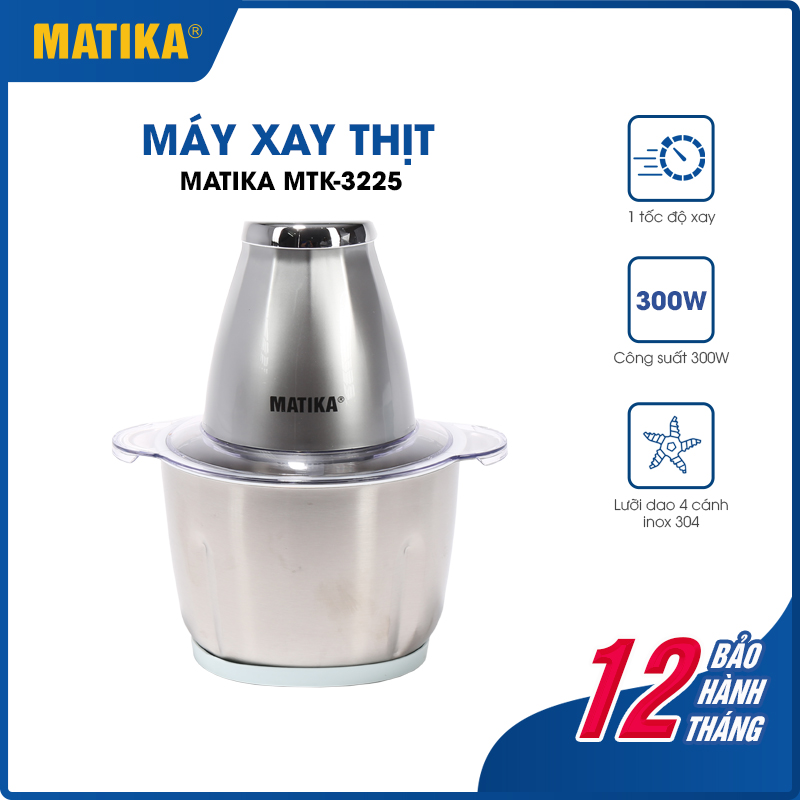 Máy xay thịt matika 2l cối inox mtk-3225 - công suất 300w - xay cực khỏe - bảo hành 12 tháng - hàng chính hãng