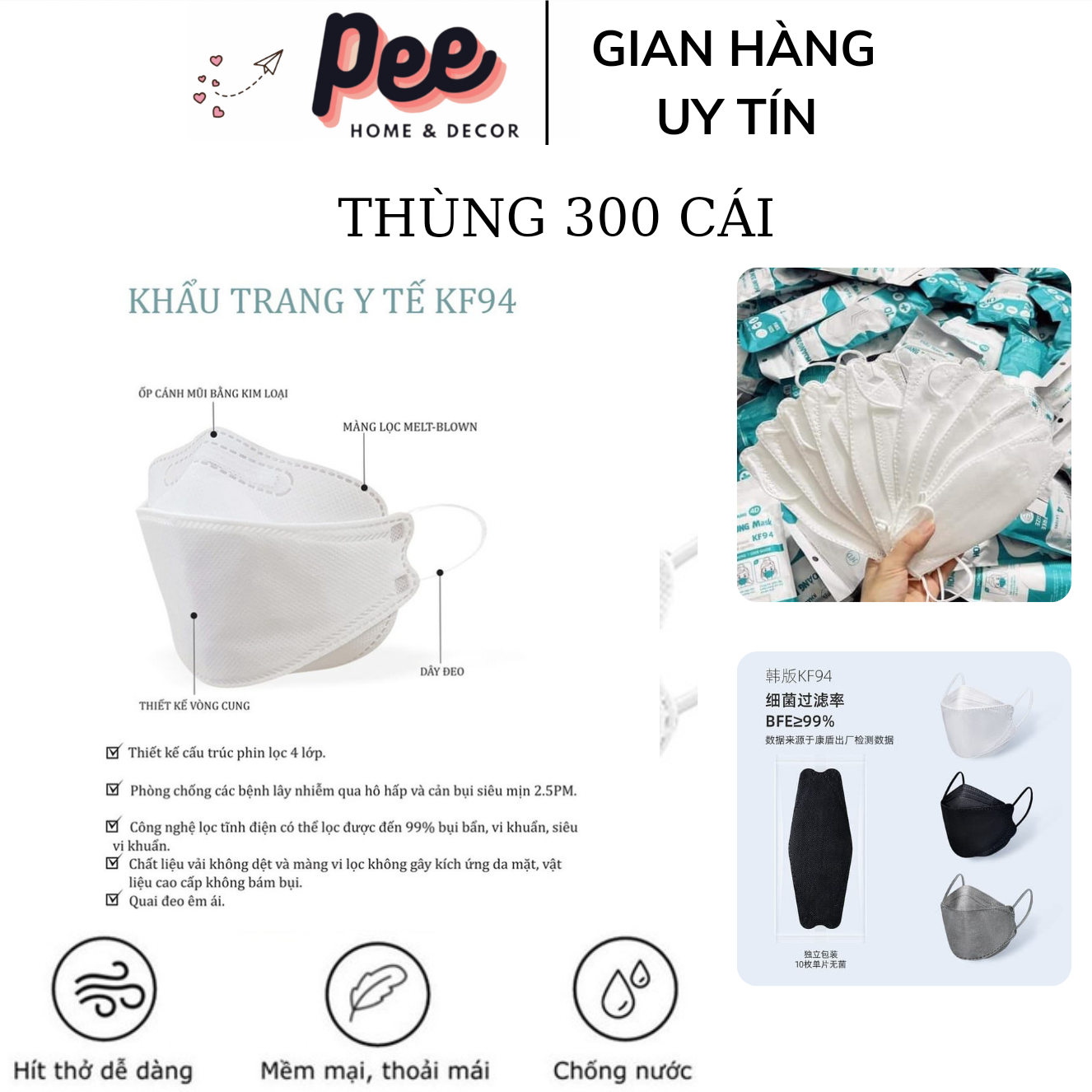 [GIÁ SỈ TỐT] Thùng 300 khẩu trang 4D MASK KF94 Hàn Quốc chống bụi mịn cao cấp - Peehomedecor