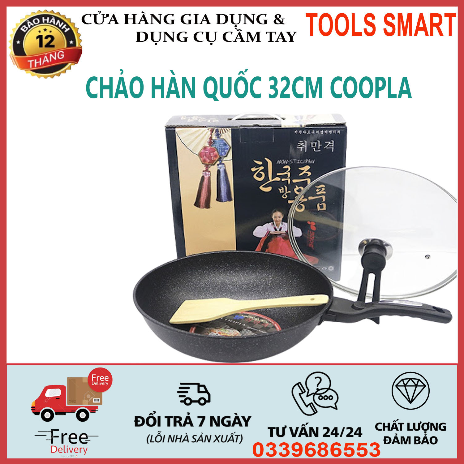 Chảo hàn quốc 32cm coopla , chảo hàn quốc- chảo đá chống dính sâu lòng hàn quốc, có nắp kính - size 32cm , chảo đá sâu lòng hàn quốc coopla size 32cm có nắp thân nhôm đức nguyên khối, bảo hành 12 tháng