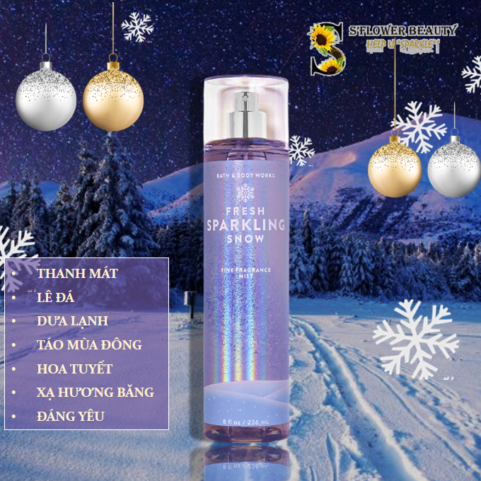 FRESH SPARKLING SNOW | Xịt Thơm Nước Hoa Lưu Hương Toàn Thân Bath & Body Work Fine Fragrance Mist (236ml)