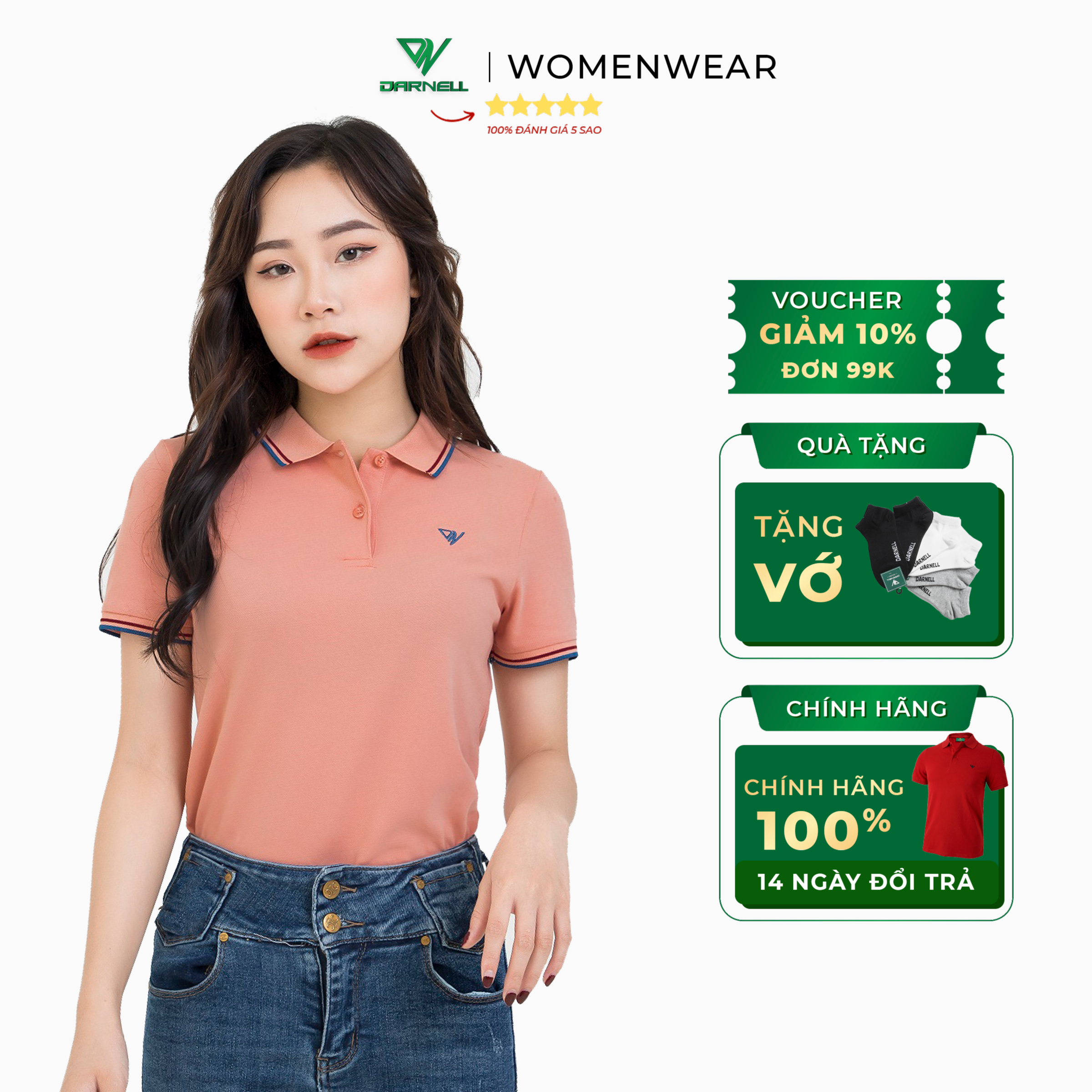 Áo phông polo nữ DARNELL tay ngắn chất cotton siêu mềm mại form tôn dáng, thoáng mát năng động bền màu DN13