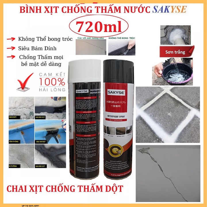 Bình Xịt Chống Thấm Nhật Bản Sakyse 720ML, Sơn Xịt Chống Thấm Tốt Hơn Bình Sơn Xịt Chống Thấm Đa Năng 700ML /450ML - Bình Phun Sơn Keo Chống Thấm Tường, Trần, Mái Nhà, Sân Thượng